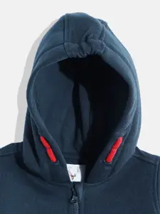 Allen Solly Junior Boys Navy Blue & Red Brand Logo Print Hooded Sweatshirt