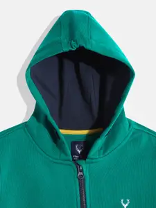 Allen Solly Junior Boys Green Solid Hooded Sweatshirt