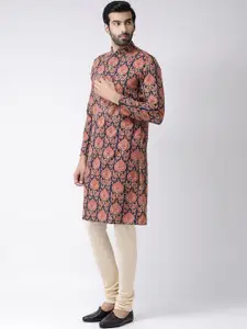 KISAH Men Navy Blue Printed Thread Work Kurta