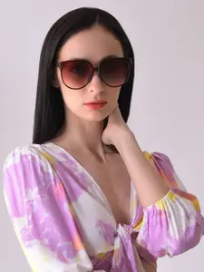 HAUTE SAUCE by  Campus Sutra HAUTE SAUCE by Campus Sutra Women Brown Lens & Brown Butterfly Sunglasses with Polarised and UV Protected