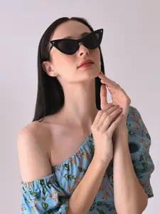 HAUTE SAUCE by  Campus Sutra HAUTE SAUCE by Campus Sutra Women Black Lens & Black Cateye Sunglasses with Polarised and UV Protected Lens