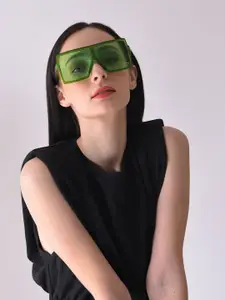 HAUTE SAUCE by  Campus Sutra HAUTE SAUCE by Campus Sutra Women Green Lens & Green Oversized Sunglasses with Polarised Lens
