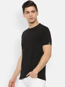 Louis Philippe Jeans Men Black Raw Edge Slim Fit T-shirt