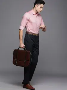 Louis Philippe Men Red Self Designed Slim Fit Pure Cotton Formal Shirt