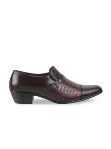 Mochi Men Maroon Textured Leather Formal Slip-Ons
