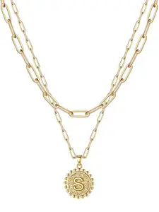 Yellow Chimes Gold-Plated Initial Letter S-Charm Pendant With Link Chain