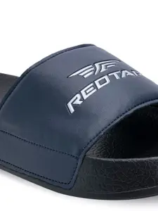 Red Tape Men Black & Navy Blue Printed Rubber Sliders
