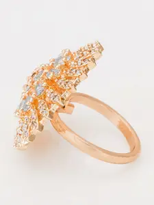 aadita Rose Gold-Plated White Stone-Studded Finger Ring