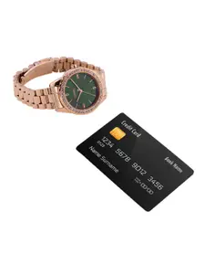ESPRIT Women Green Dial & Rose Gold Toned Bracelet Straps Analogue Watch ES1L381M0055