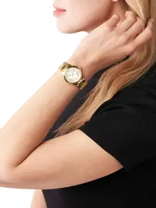 Michael Kors Women White Dial & Gold-Toned Bracelet Style Camille Analogue Watch MK7255