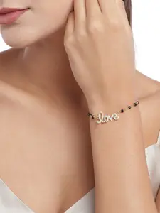 Carlton London Gold-Plated Black Cubic Zirconia Handcrafted Slider Bracelet