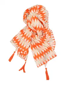 AQVA Women Orange & Off White Printed Scarf