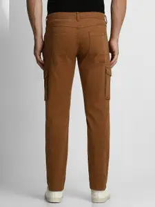 Louis Philippe Jeans Men Khaki Comfy Tapered Fit Low-Rise Cargo Trousers