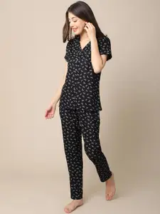 Claura Women Black Printed Night suit