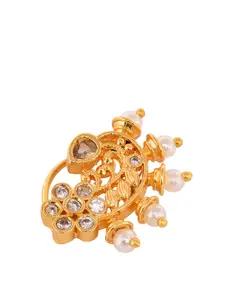 Saraf RS Jewellery Saraf RS Gold-Plated White Kundan-Studded Chand Nose Ring