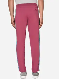 EDRIO Men Rose-Coloured  Striped Cotton Track Pants