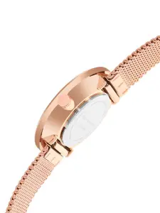 French Connection Women Rose Gold-Toned Embellished Dial & Rose Gold Toned Stainless Steel Bracelet Style Watch