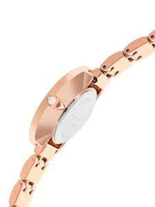 French Connection Women Rose Gold-Toned Mother of Pearl Dial & Rose Gold Toned Stainless Steel Bracelet Watch
