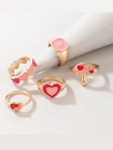 Vembley Set Of 5 Gold-Plated Pink-Colored Finger Rings