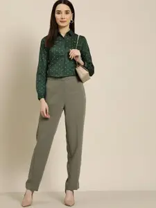 Hancock Women Green Standard Slim Fit Printed Pure Cotton Formal Shirt