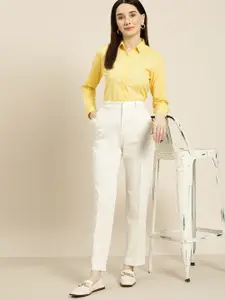 Hancock Women Yellow Standard Slim Fit Cotton Linen Formal Shirt