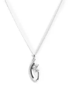 Clara Women 92.5 Sterling Silver Rhodium-Plated CZ-Studded Pendant With Chain