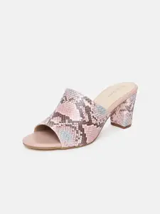 Marc Loire Nude-Coloured Printed PU Block Sandals