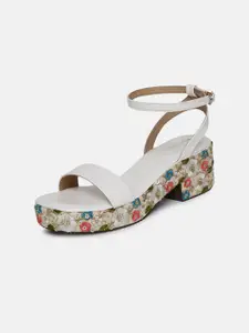 Marc Loire White Printed PU Work Wedge Sandals