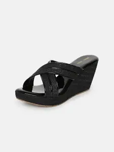 Marc Loire Black PU Work Wedge Sandals