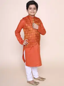 NAMASKAR Boys Rust Pure Cotton Kurta with Churidar