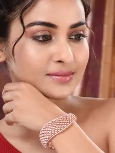 Saraf RS Jewellery Women Rose Gold-Plated White Brass AD Studded Bangle-Style Bracelet