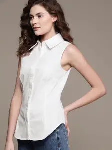 MANGO Women Off White Solid Casual Shirt