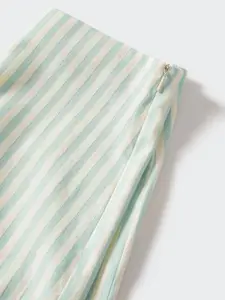 MANGO Women Green & Off-White Striped Shorts