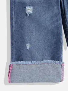 Allen Solly Junior Girls Blue Wide Leg Low Distress Light Fade Cotton Jeans
