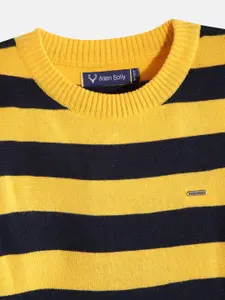 Allen Solly Junior Boys Mustard Yellow & Navy Blue Striped Pullover
