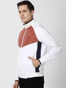 Peter England Casuals Men White Colourblocked Longline Open Front Jacket