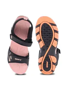Sparx Women Black & Peach-Coloured Comfort Sandals
