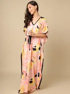 Boston Club Peach-Coloured Printed Maxi Nightdress