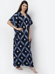 Boston Club Navy Blue Printed Maxi Nightdress