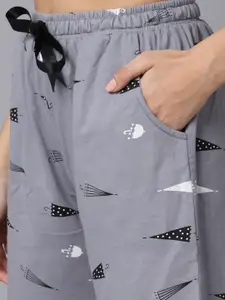 Boston Club Women Grey & Black Printed Lounge Shorts