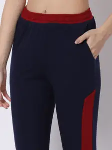 Claura Women Navy Blue Solid Hoseiry Cotton Ankle Length Lounge Pants