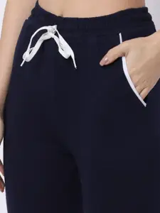 Claura Women Navy Blue Solid Pure Cotton Lounge Pants