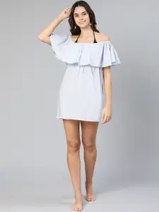 Oxolloxo Women Blue Solid Off-Shoulder Beachwear Dress