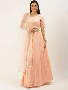 Ethnovog Peach-Coloured Embroidered Sequinned Ready to Wear Lehenga  Blouse With Dupatta
