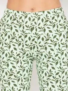 Vami Women Lime Green Cotton Printed Lounge Pants