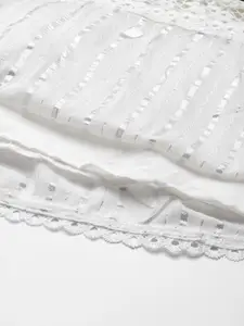 Ishin White Floral Embroidered A-Line Dress