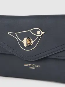 Accessorize Women Navy Blue Faux Leather Enamel Chester Chubby Wallet