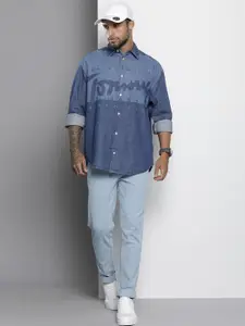 Tommy Hilfiger Men Blue SLaser Wide kate Fit Printed Denim Casual Shirt