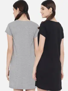 FFLIRTYGO Black Printed Nightdress