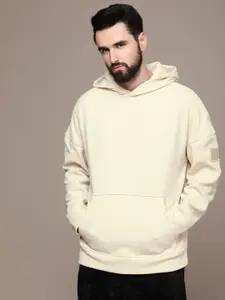 Calvin Klein Jeans Men Beige Solid Velvet Corduroy Hooded Sweatshirt